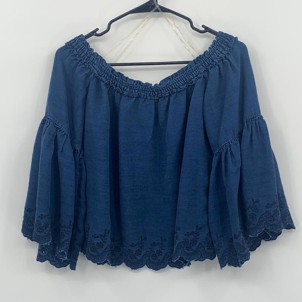 American Eagle Chambray Bell Sleeve Crop Top  Women’s Size Small